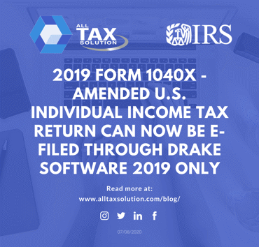 2019 Form 1040X – Amended U.S. Individual Income Tax Return can now be e-filed through Drake Software 2019 only